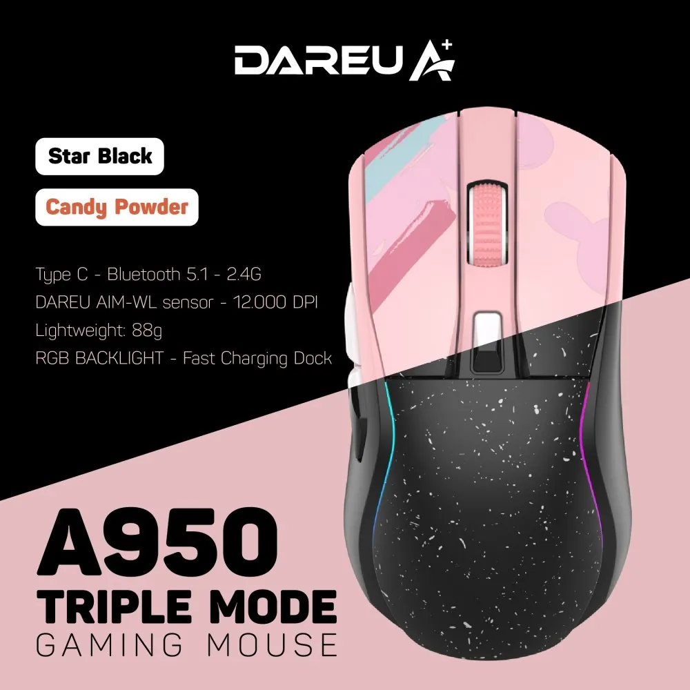 Chuột không dây Gaming DAREU A950 TRIPLE MODE BLACK / PINK - ảnh 16