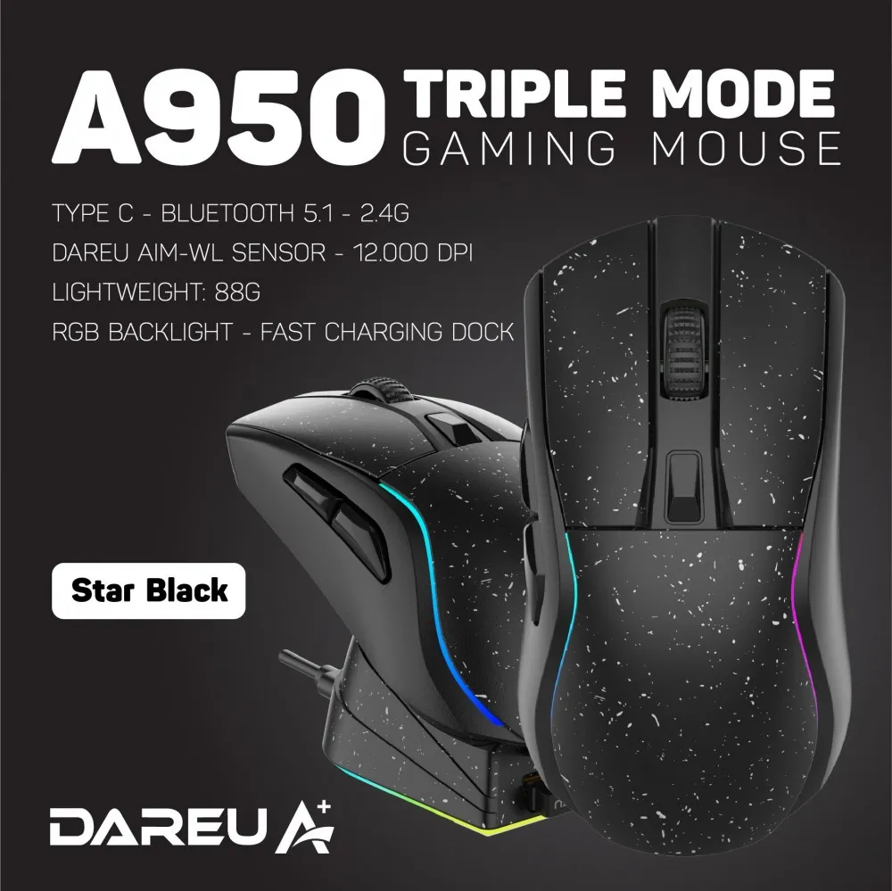 Chuột không dây Gaming DAREU A950 TRIPLE MODE BLACK / PINK - ảnh 10