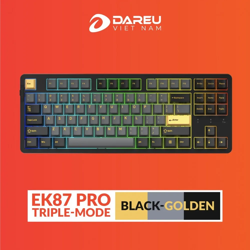 Bàn phím cơ DareU EK87 Pro | Black Golden | Cloud switch | Triple Mode - ảnh 5