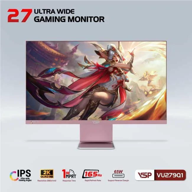 Màn hình VSP VU279Q1 | UltraWide | IPS | 165Hz | 1ms | Màu Hồng - ảnh 3