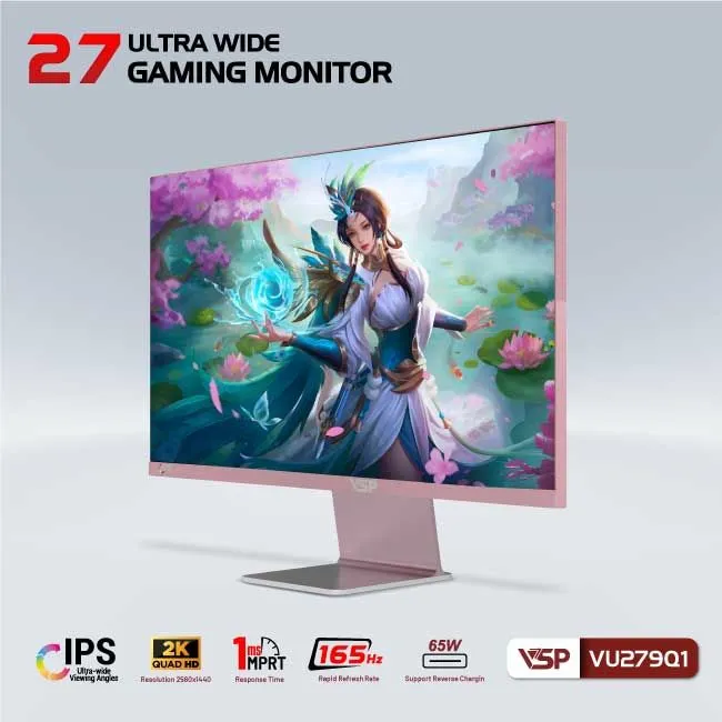 Màn hình VSP VU279Q1 | UltraWide | IPS | 165Hz | 1ms | Màu Hồng - ảnh 4