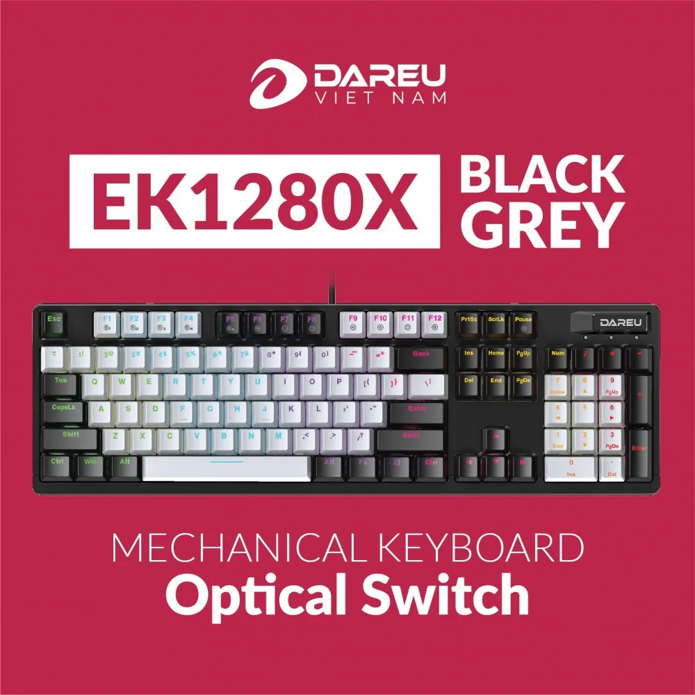 BÀN PHÍM QUANG CƠ DAREU EK1280X BLACK GREY OPTICAL SWITCH - ảnh 4