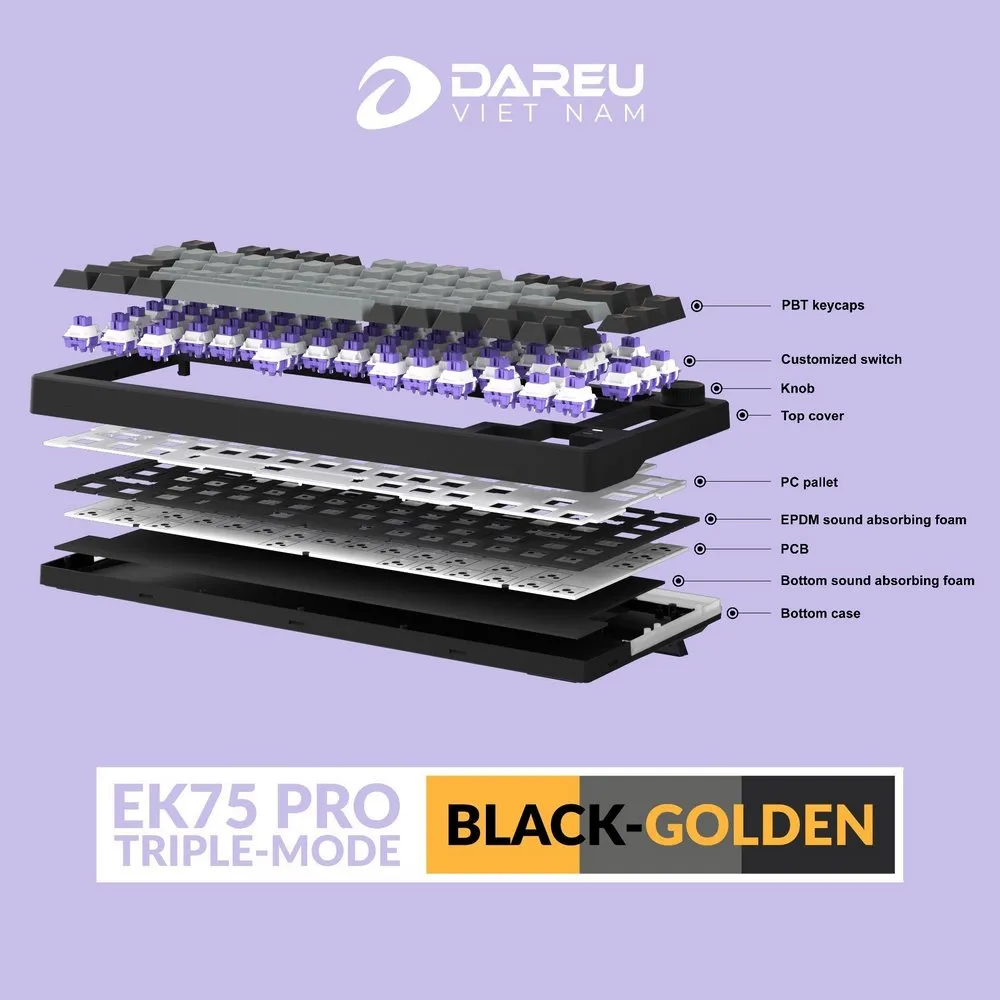 Bàn phím máy tính DAREU EK75 PRO | Black-golden | Cloud switch - ảnh 4