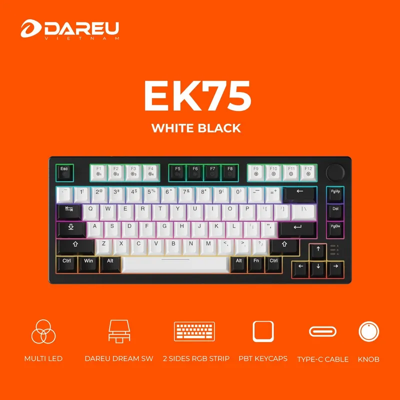 Bàn phím cơ Gaming DAREU EK75 WHITE BLACK PBT Double Shot - ảnh 2