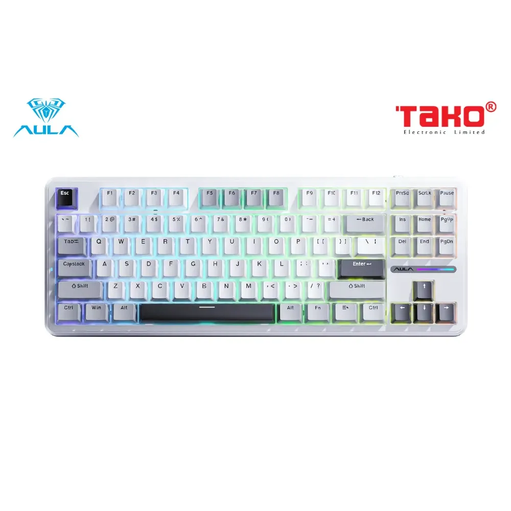 BÀN PHÍM CƠ GAMING AULA F87 3 MODE Grey Wood Switch - ảnh 4