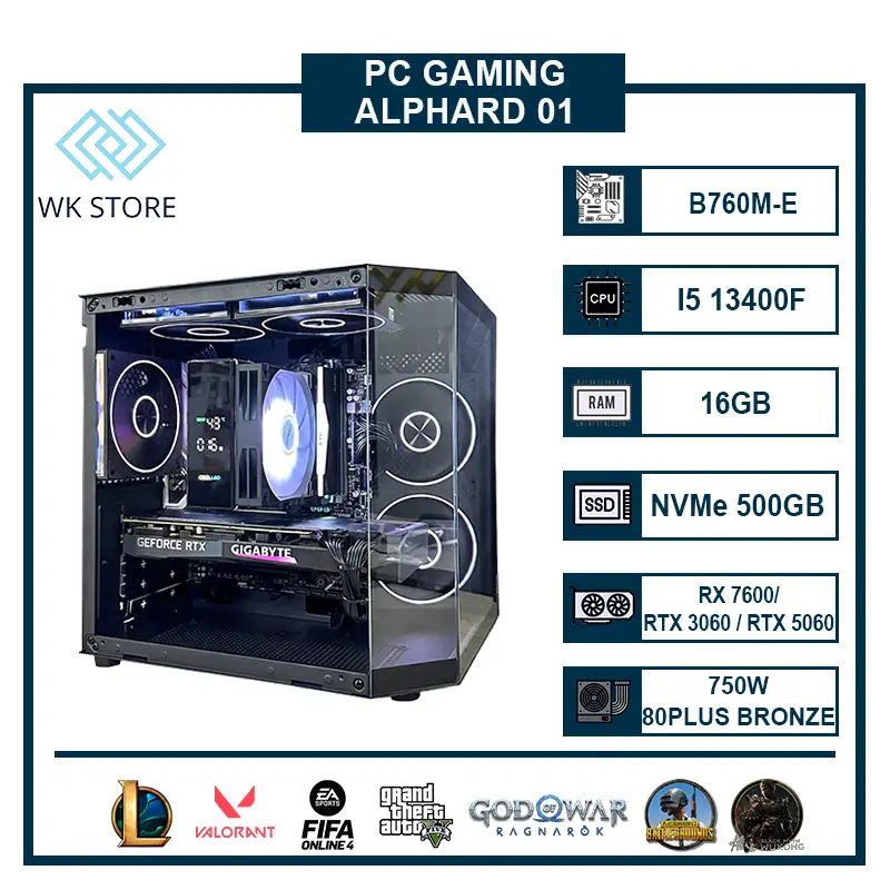 PC Gaming Alphard 01 | I5 13400F, 16GB Ram, VGA RX 7600/ RTX 3060/ RTX 5060