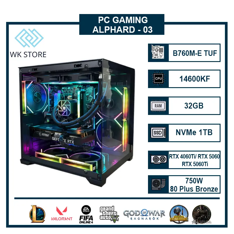 PC Gaming ALPhard 03 | I5 14600KF, 32GB Ram, SSD 1TB, VGA RTX 5060/ 4060Ti/ 5060 Ti