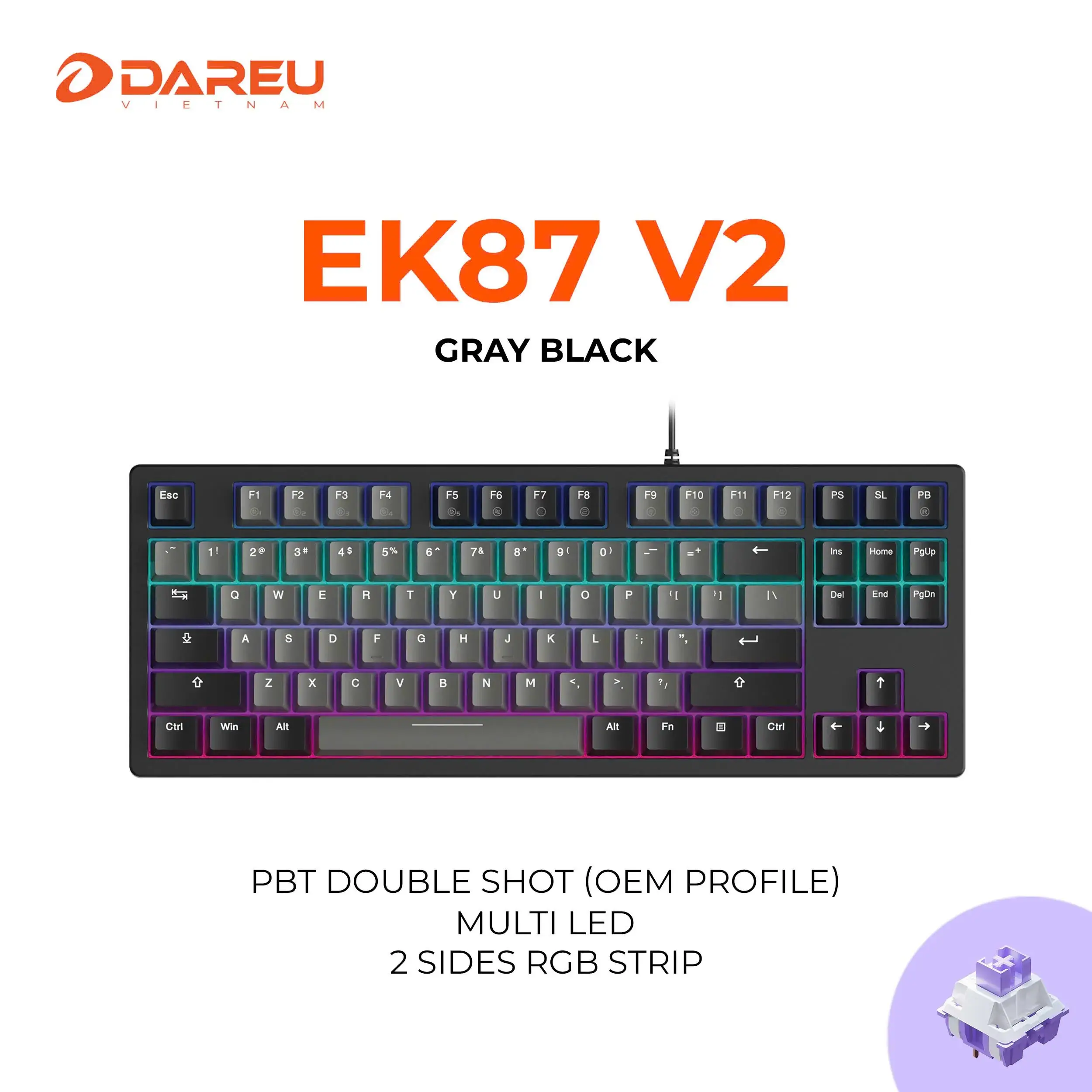 Bàn phím cơ Gaming DAREU EK87 v2 GRAY x BLACK - ảnh 3